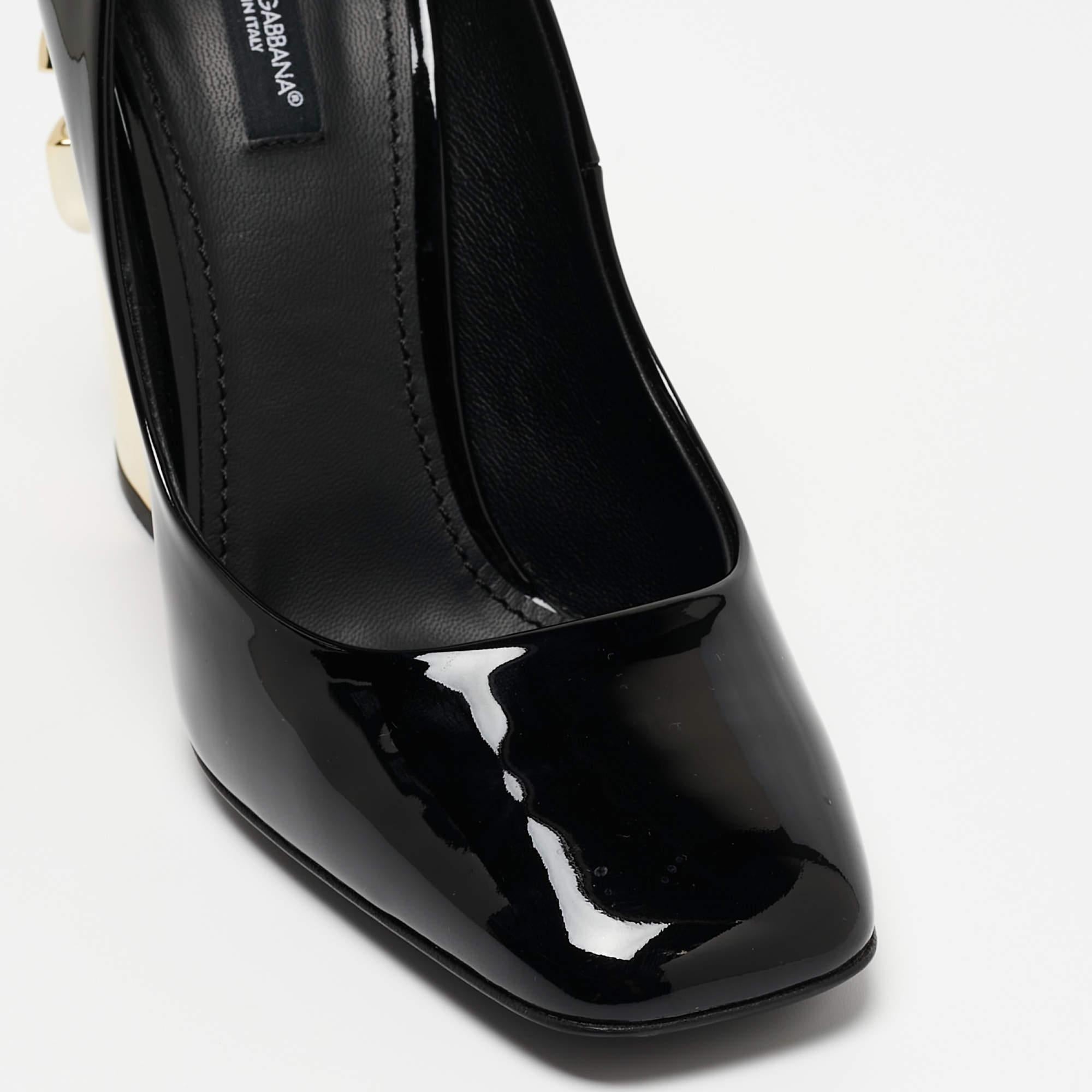 Dolce & Gabbana Black Patent Leather Jackie Block Heel Pumps Size 39 1