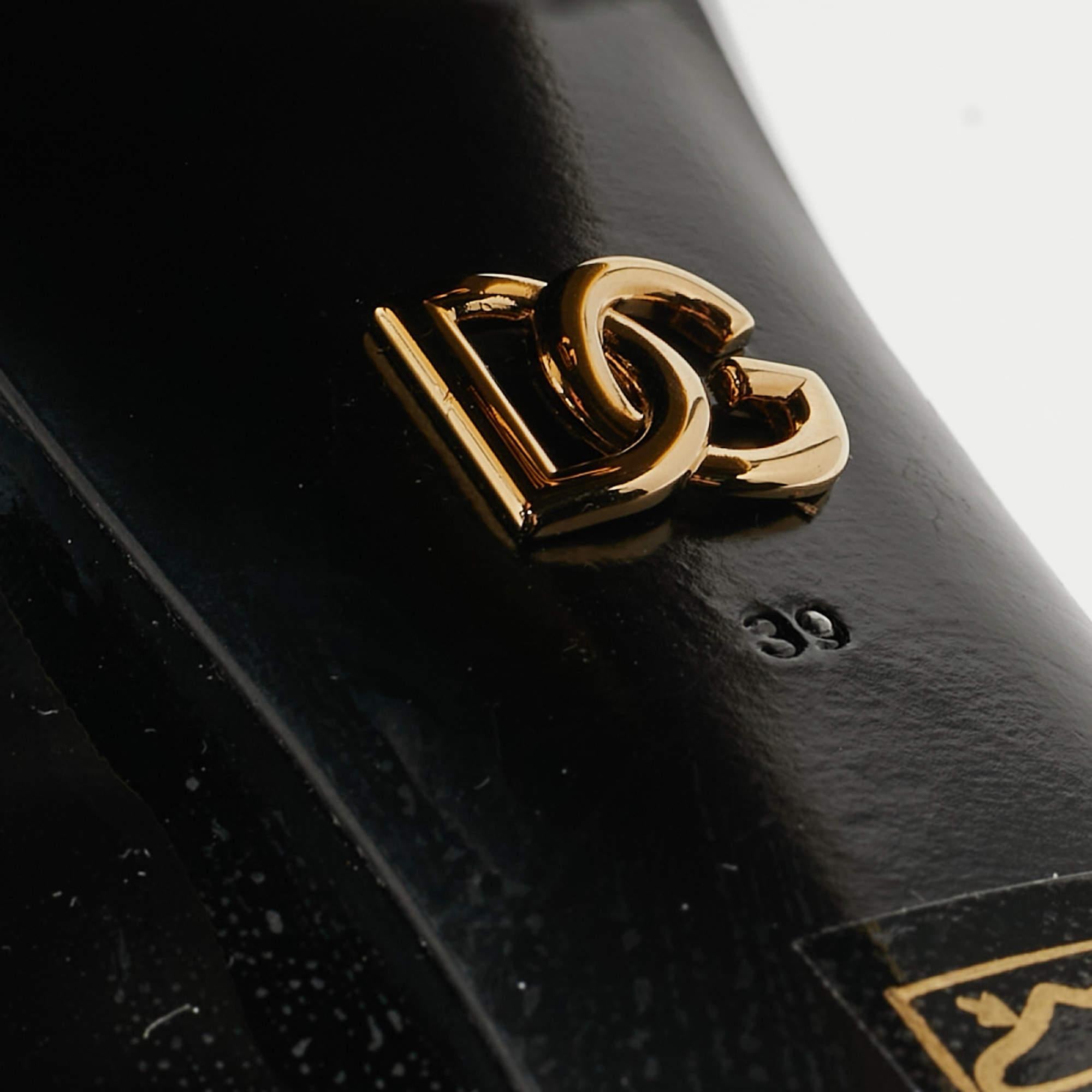 Dolce & Gabbana Black Patent Leather Jackie Block Heel Pumps Size 39 2
