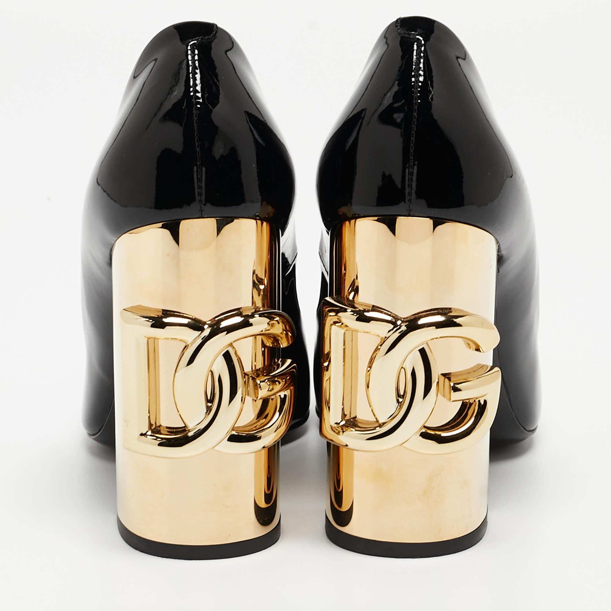 Dolce & Gabbana Black Patent Leather Jackie Block Heel Pumps Size 39 3