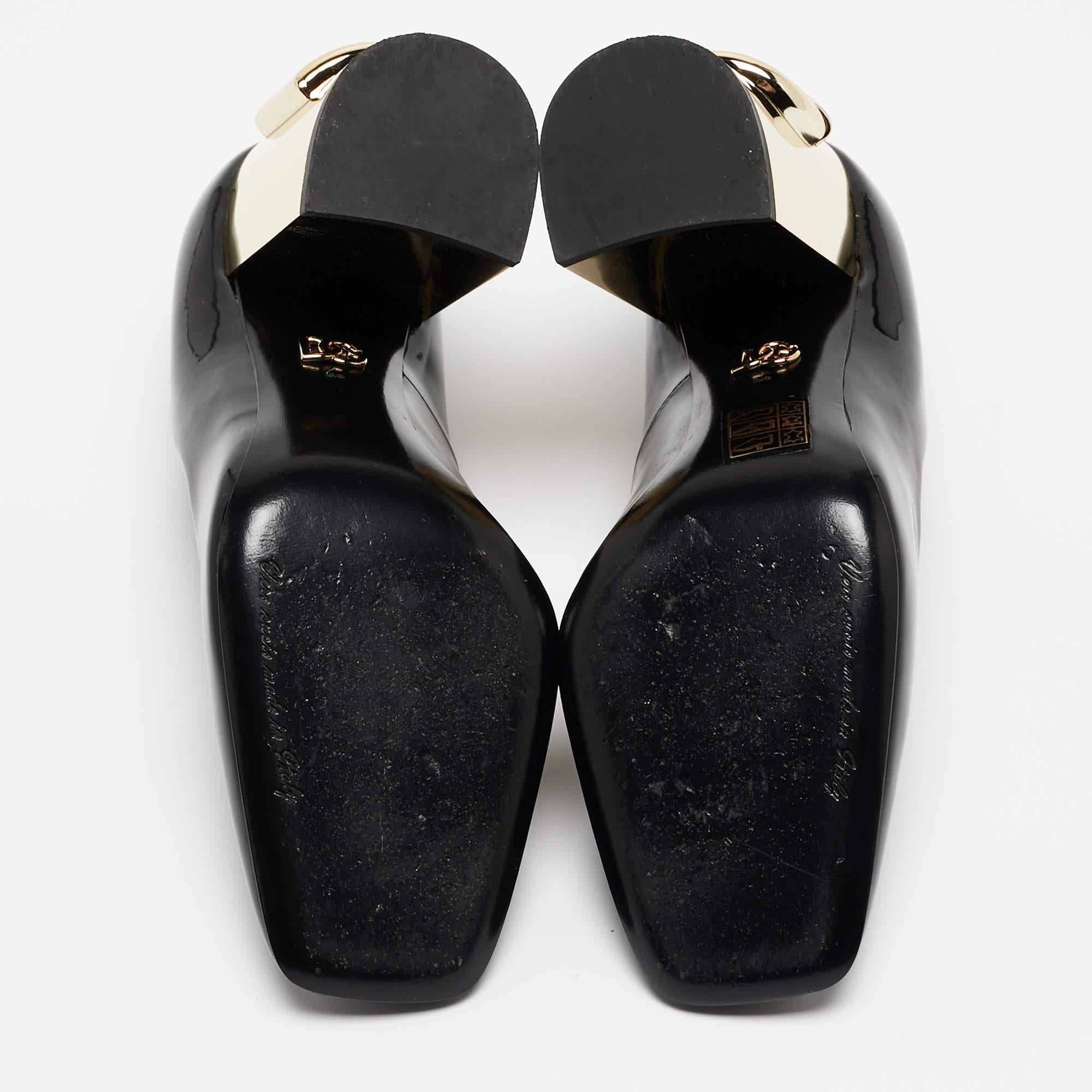 Dolce & Gabbana Black Patent Leather Jackie Block Heel Pumps Size 39 4