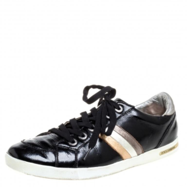 Dolce & Gabbana Black Patent Leather Low Top Sneakers Size 41 For Sale 2