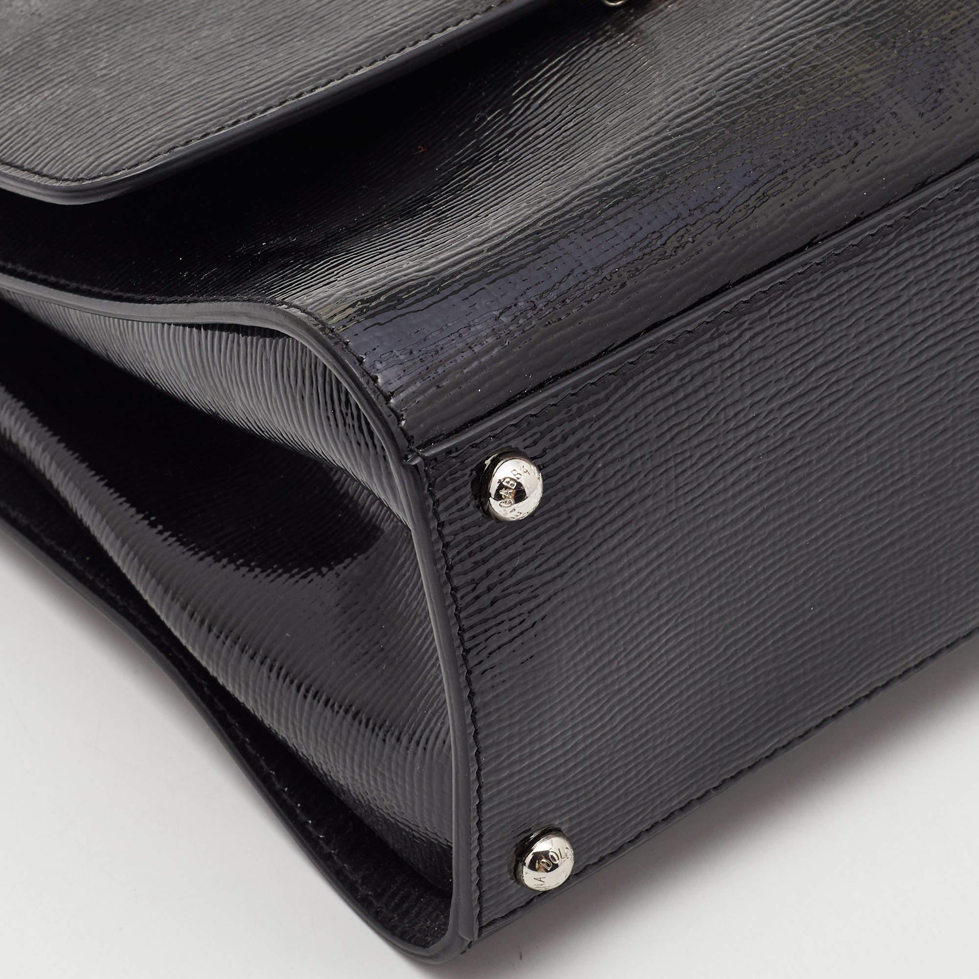 Dolce & Gabbana Black Patent Leather Medium Miss Monica Top Handle Bag For Sale 8