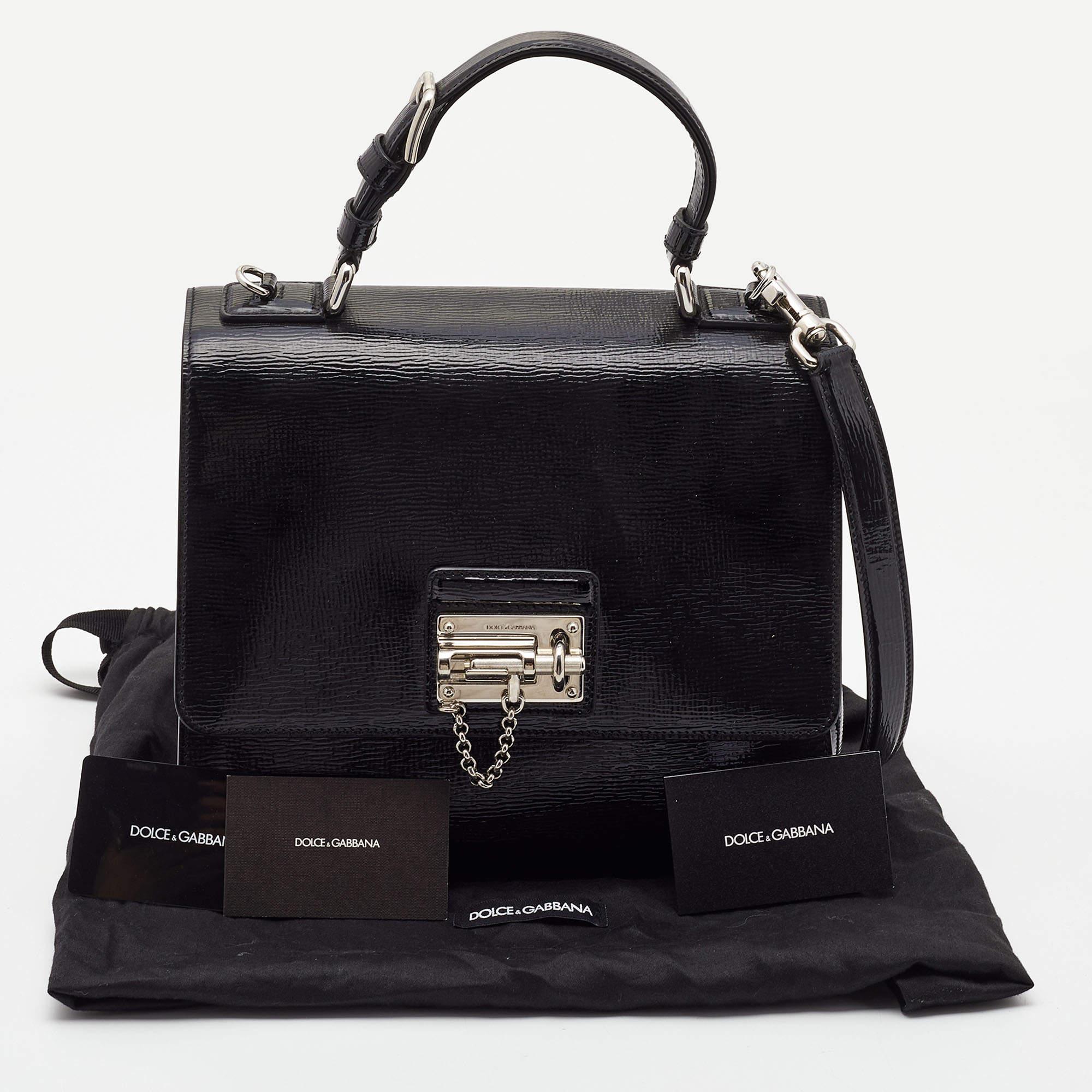 Dolce & Gabbana Black Patent Leather Medium Miss Monica Top Handle Bag For Sale 9