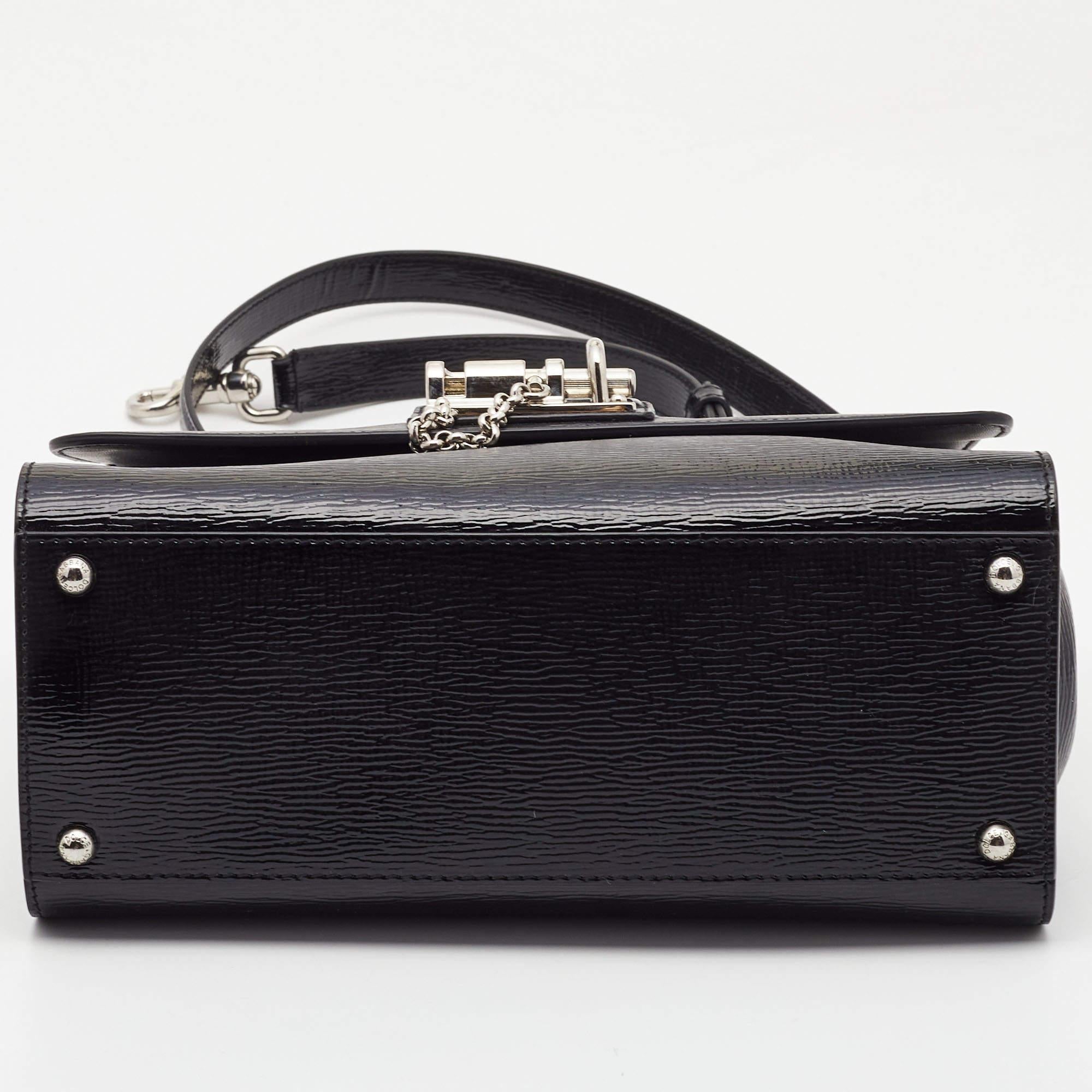 Dolce & Gabbana Black Patent Leather Medium Miss Monica Top Handle Bag In Good Condition For Sale In Dubai, Al Qouz 2