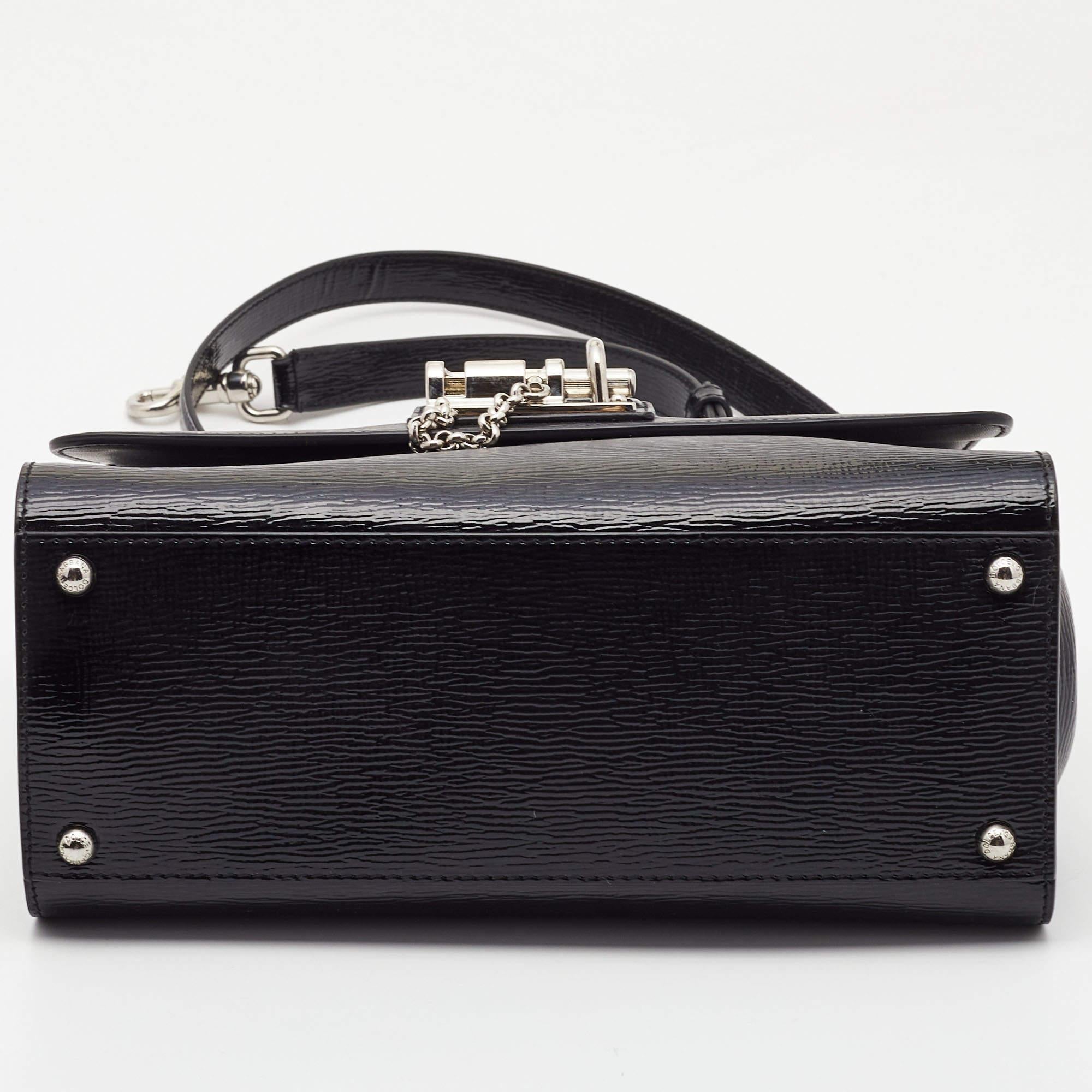 Dolce & Gabbana Black Patent Leather Medium Miss Monica Top Handle Bag In Good Condition In Dubai, Al Qouz 2