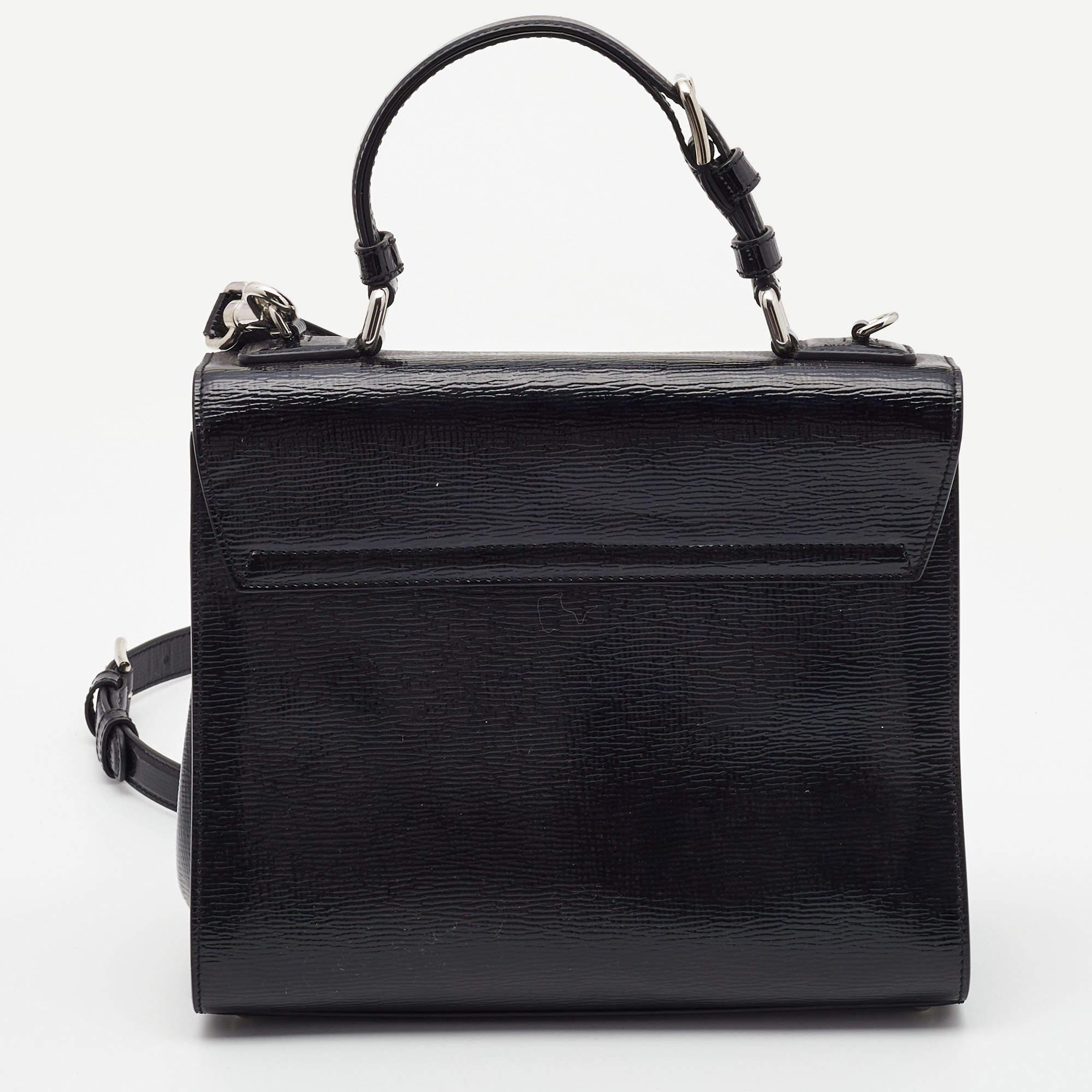 Women's Dolce & Gabbana Black Patent Leather Medium Miss Monica Top Handle Bag For Sale