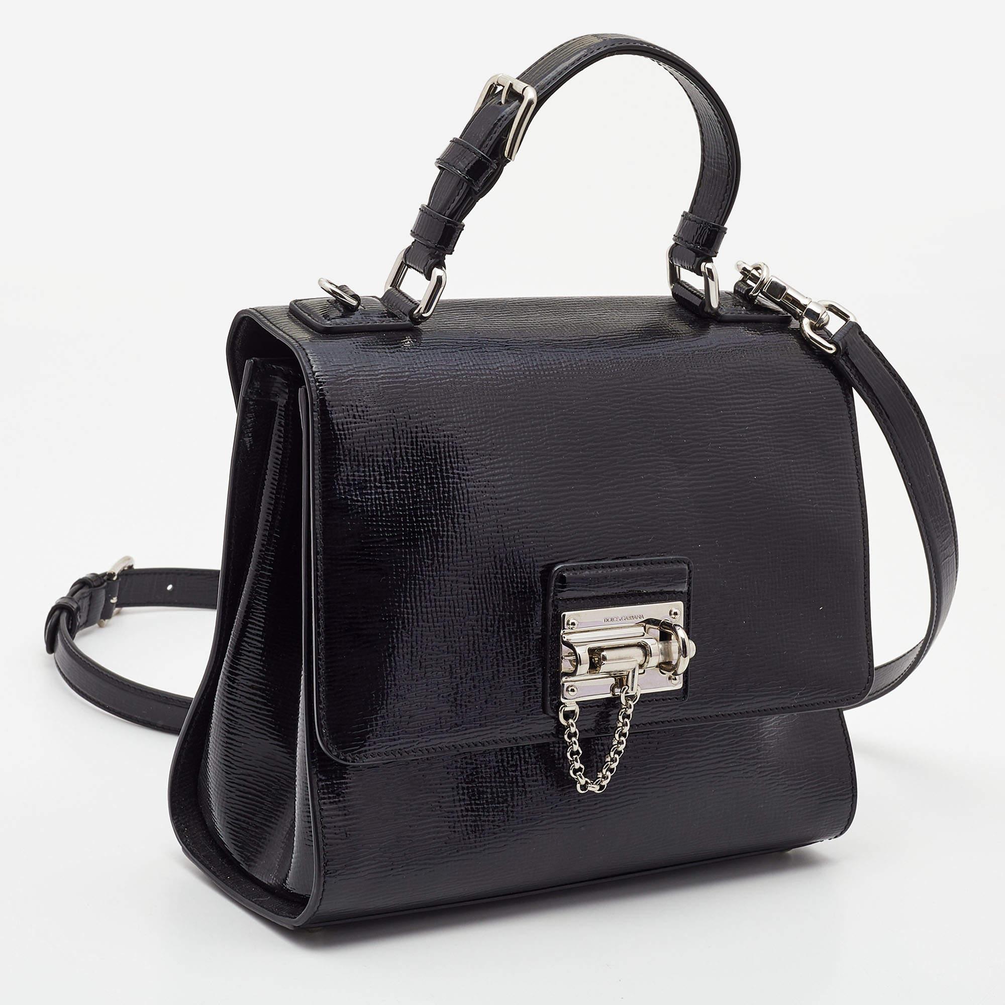 Dolce & Gabbana Black Patent Leather Medium Miss Monica Top Handle Bag For Sale 1