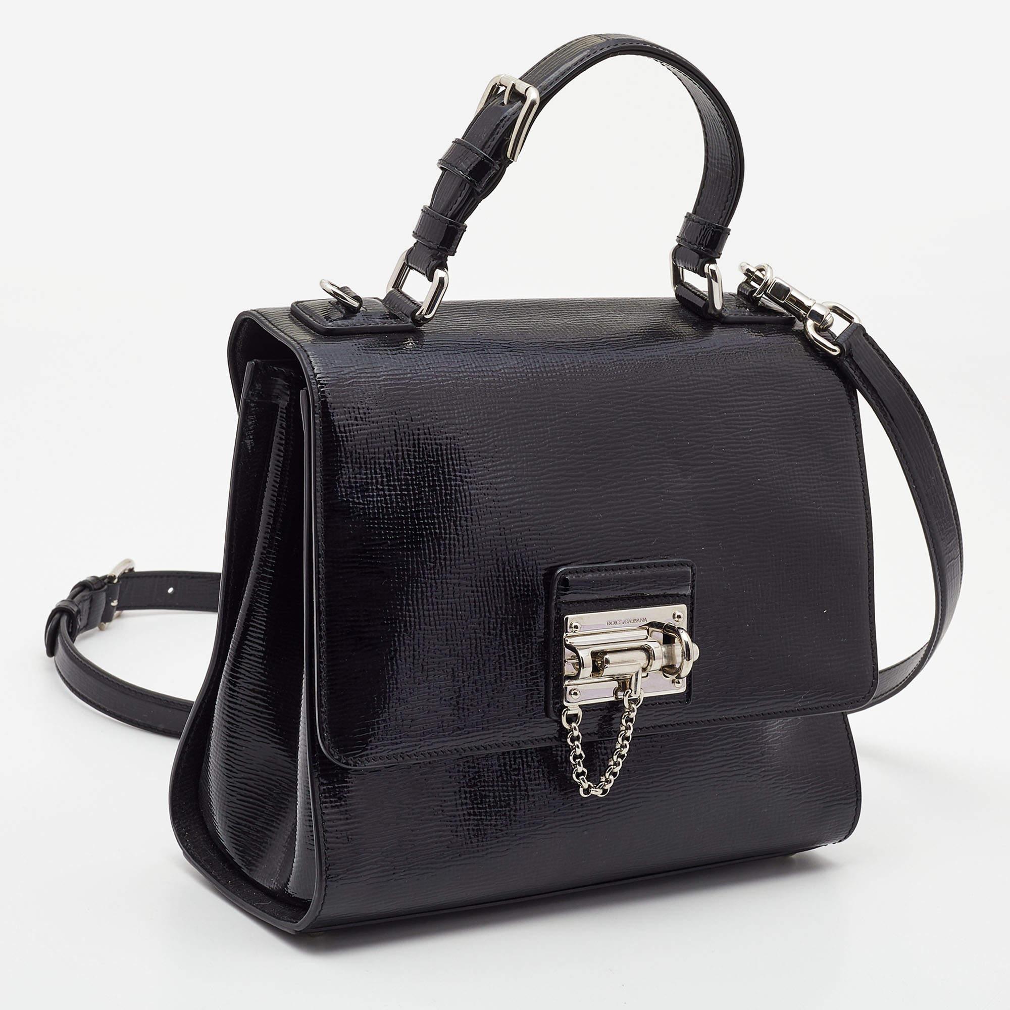 Dolce & Gabbana Black Patent Leather Medium Miss Monica Top Handle Bag 1