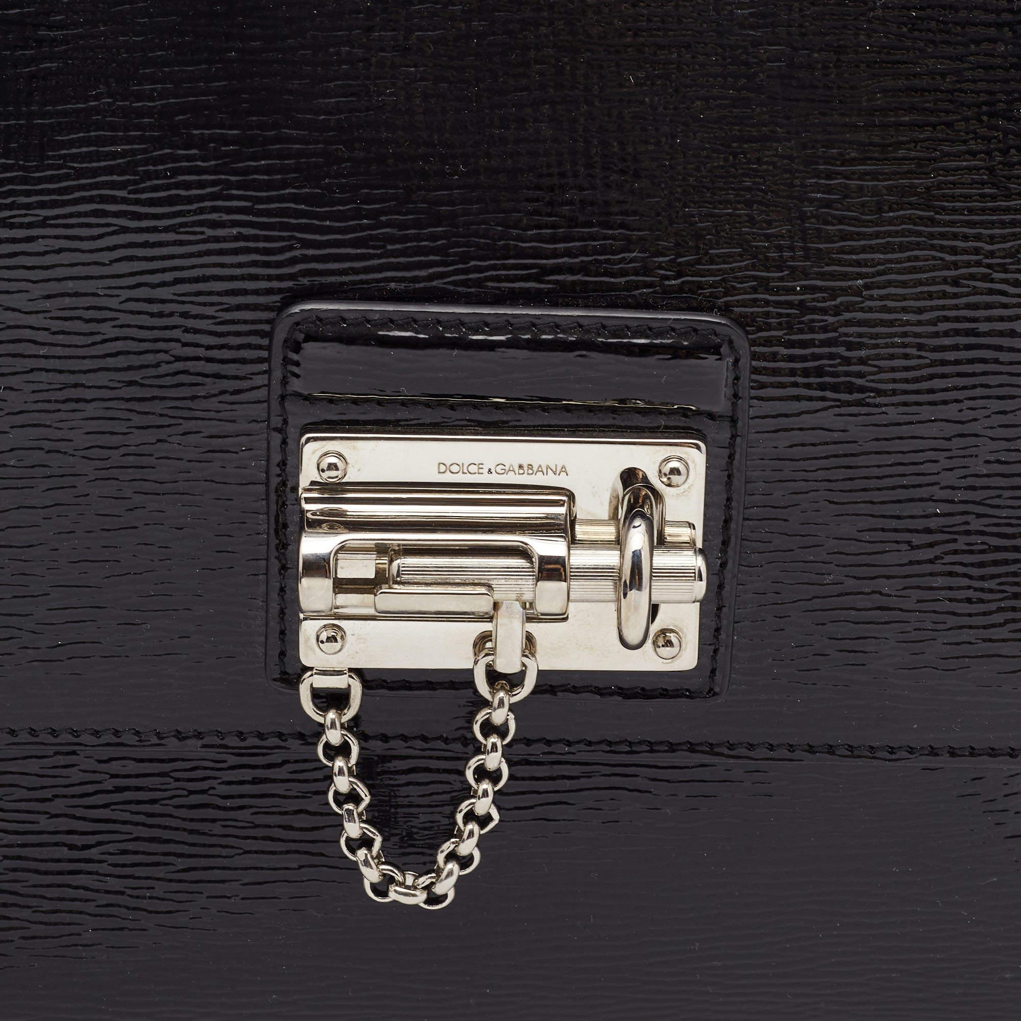 Dolce & Gabbana Black Patent Leather Medium Miss Monica Top Handle Bag For Sale 2