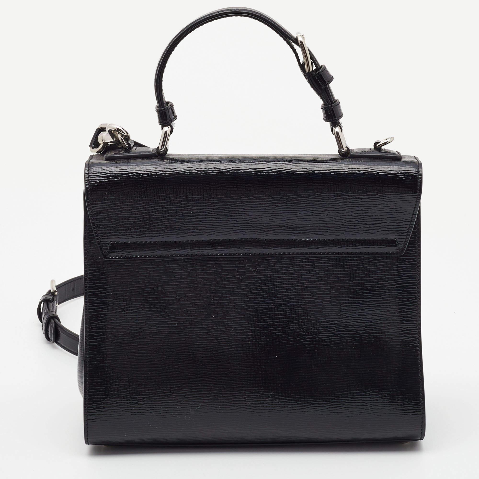 Dolce and Gabbana Schwarze Medium Miss Monica Top Handle Bag aus Lackleder Medium bei 1stDibs