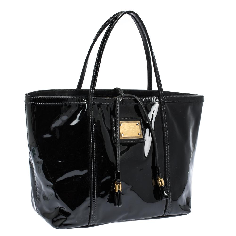 Dolce & Gabbana Schwarzes Lackleder Miss Escape Tote Damen