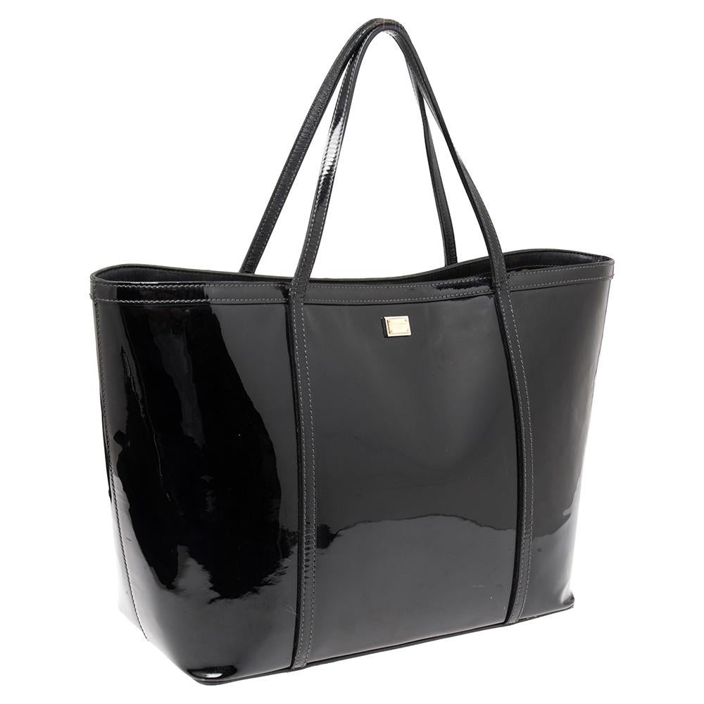Dolce & Gabbana Black Patent Leather Miss Escape Tote In Fair Condition In Dubai, Al Qouz 2