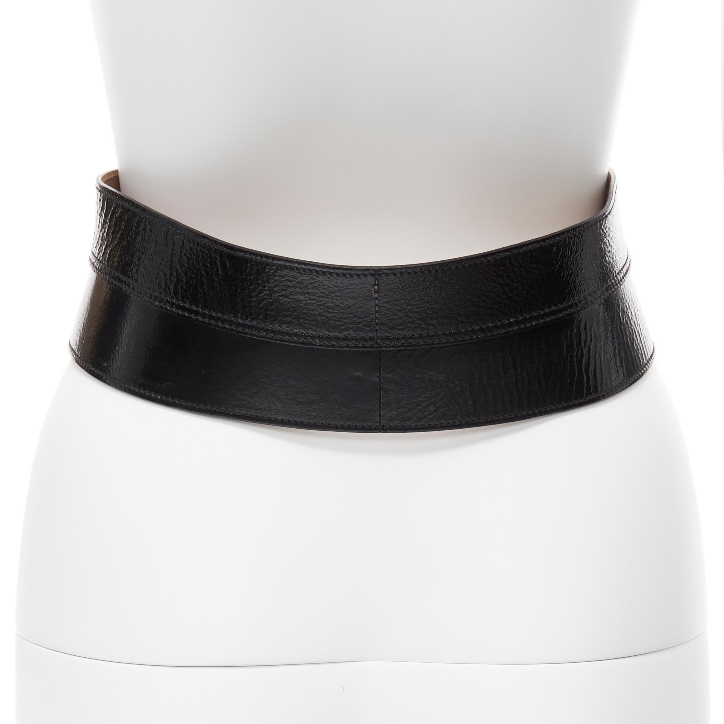 Women's DOLCE GABBANA black patent leather panelled corset obi waist belt 75cm For Sale
