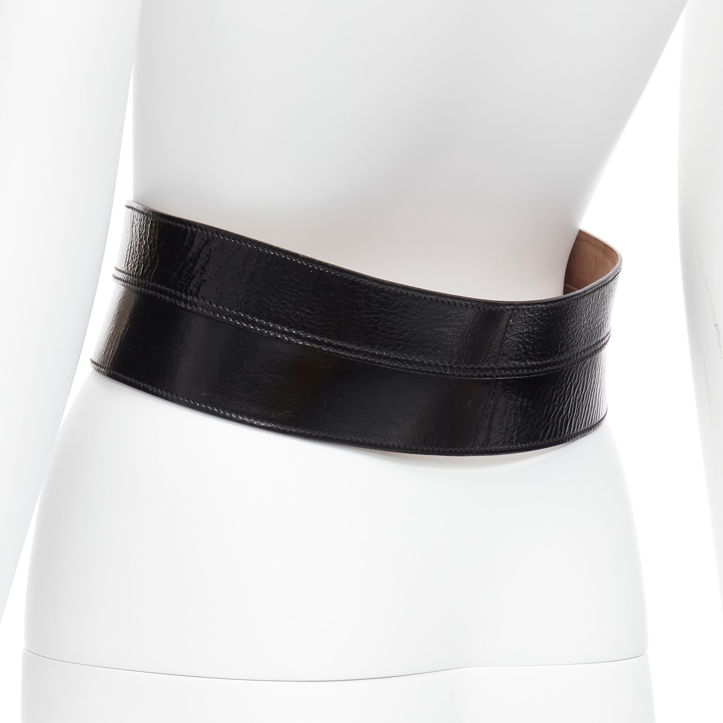 DOLCE GABBANA black patent leather panelled corset obi waist belt 75cm For Sale 1