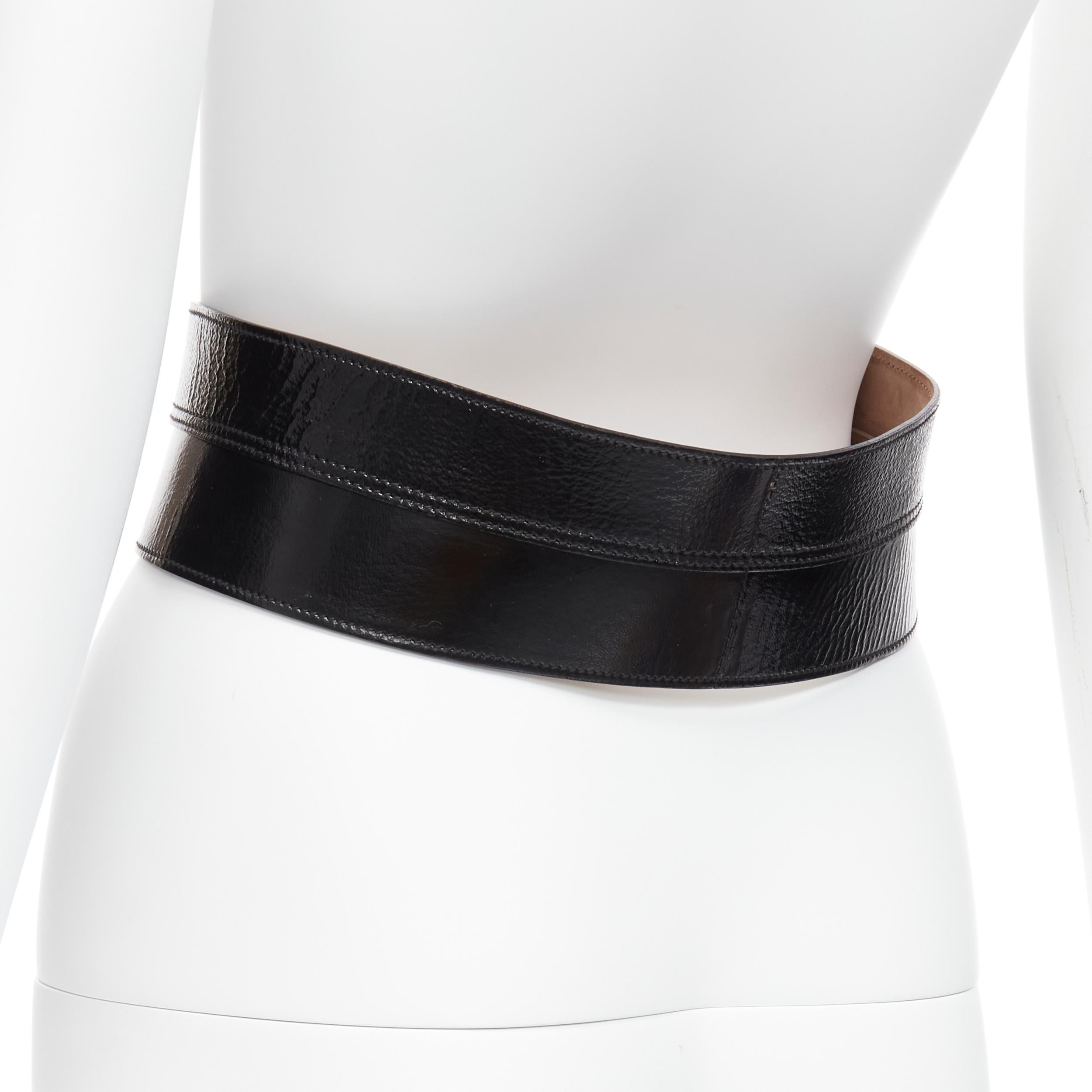 DOLCE GABBANA black patent leather panelled corset obi waist belt 75cm For Sale 2