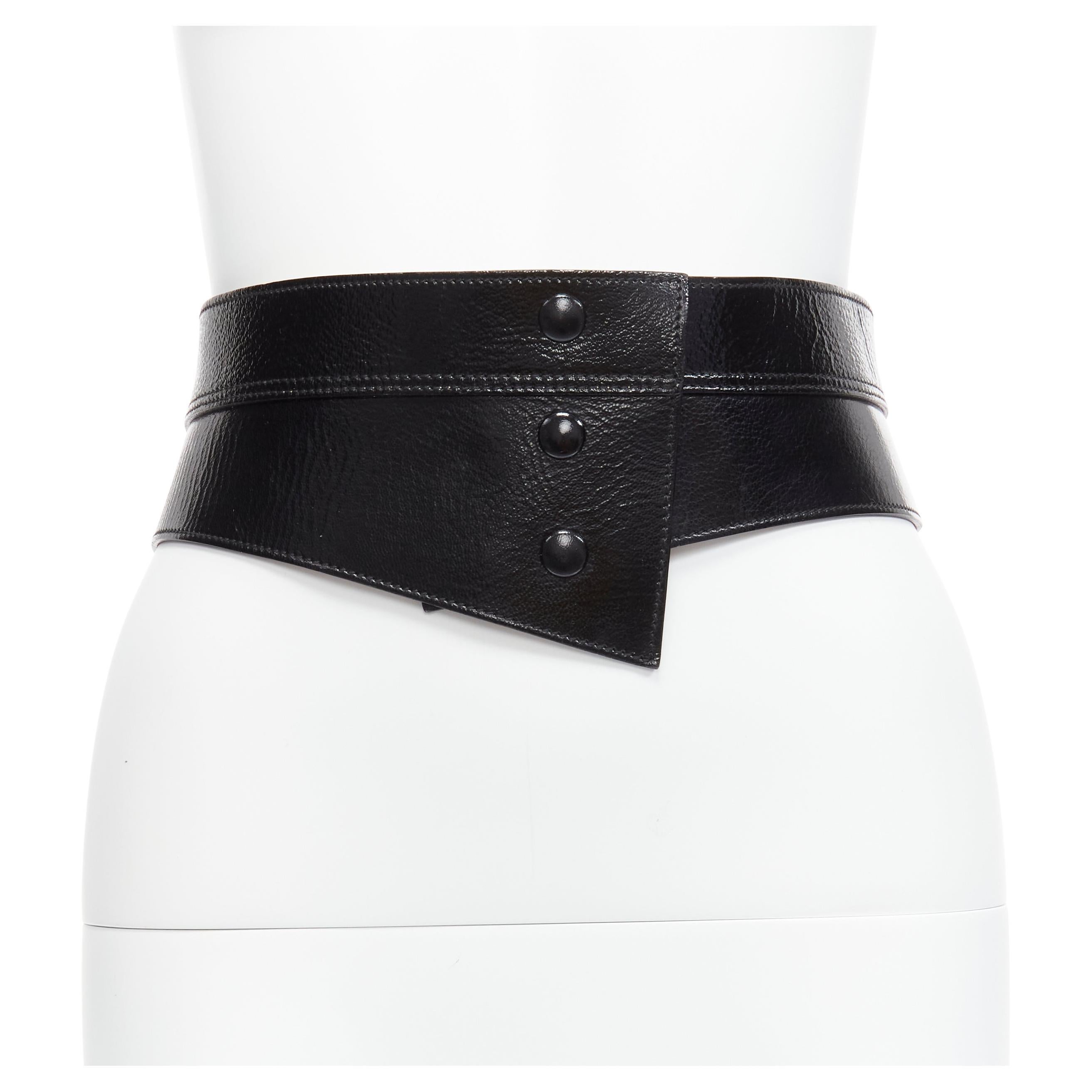 DOLCE GABBANA black patent leather panelled corset obi waist belt 75cm For Sale
