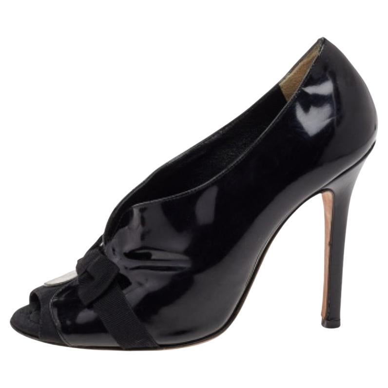 Dolce & Gabbana Black Patent Leather Peep Toe Booties Size 36