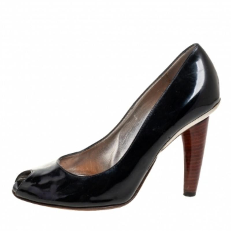 Dolce & Gabbana Escarpins Peep Toe en cuir verni noir Taille 37