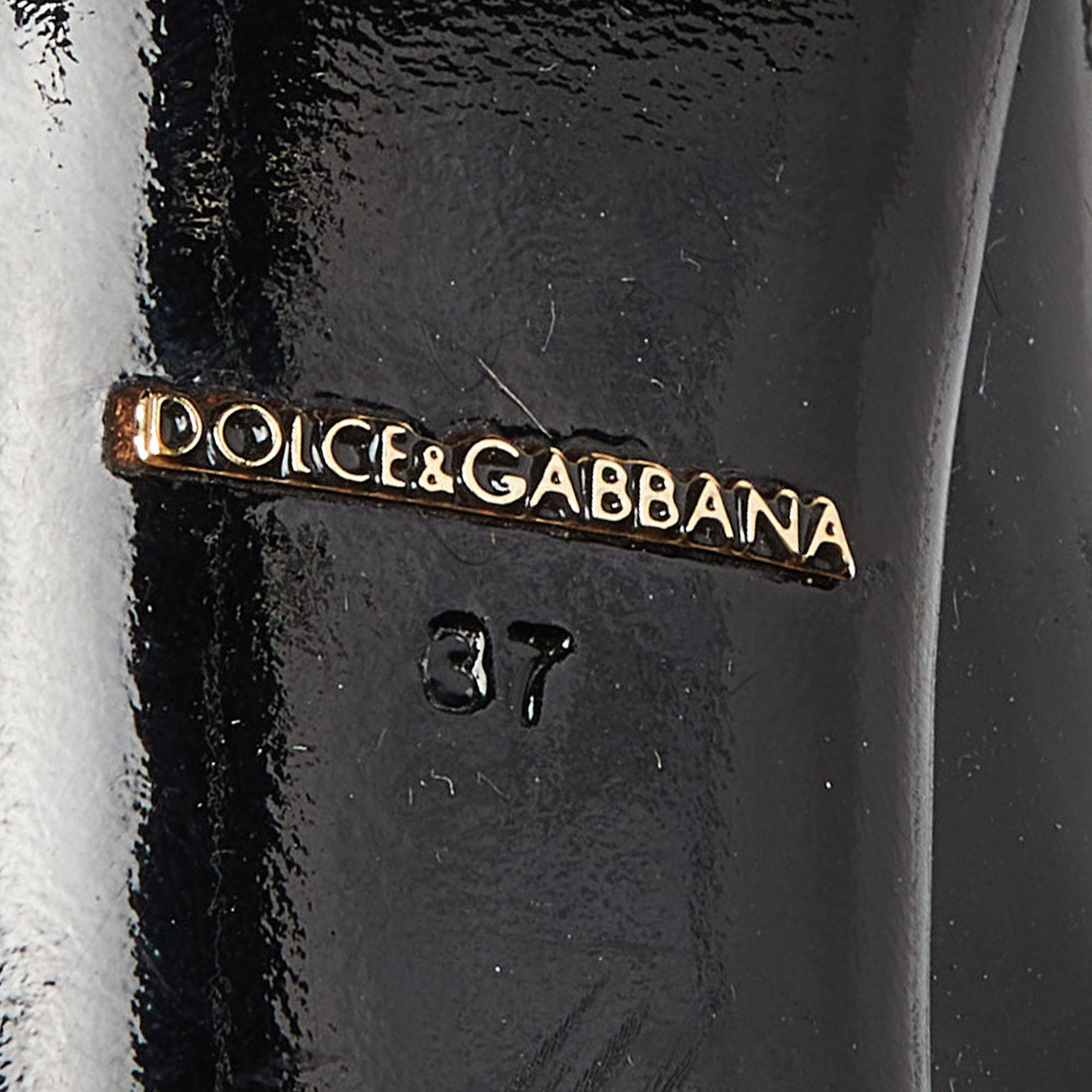 Dolce & Gabbana Black Patent Leather Platform Peep Toe Pumps Size 37 For Sale 2