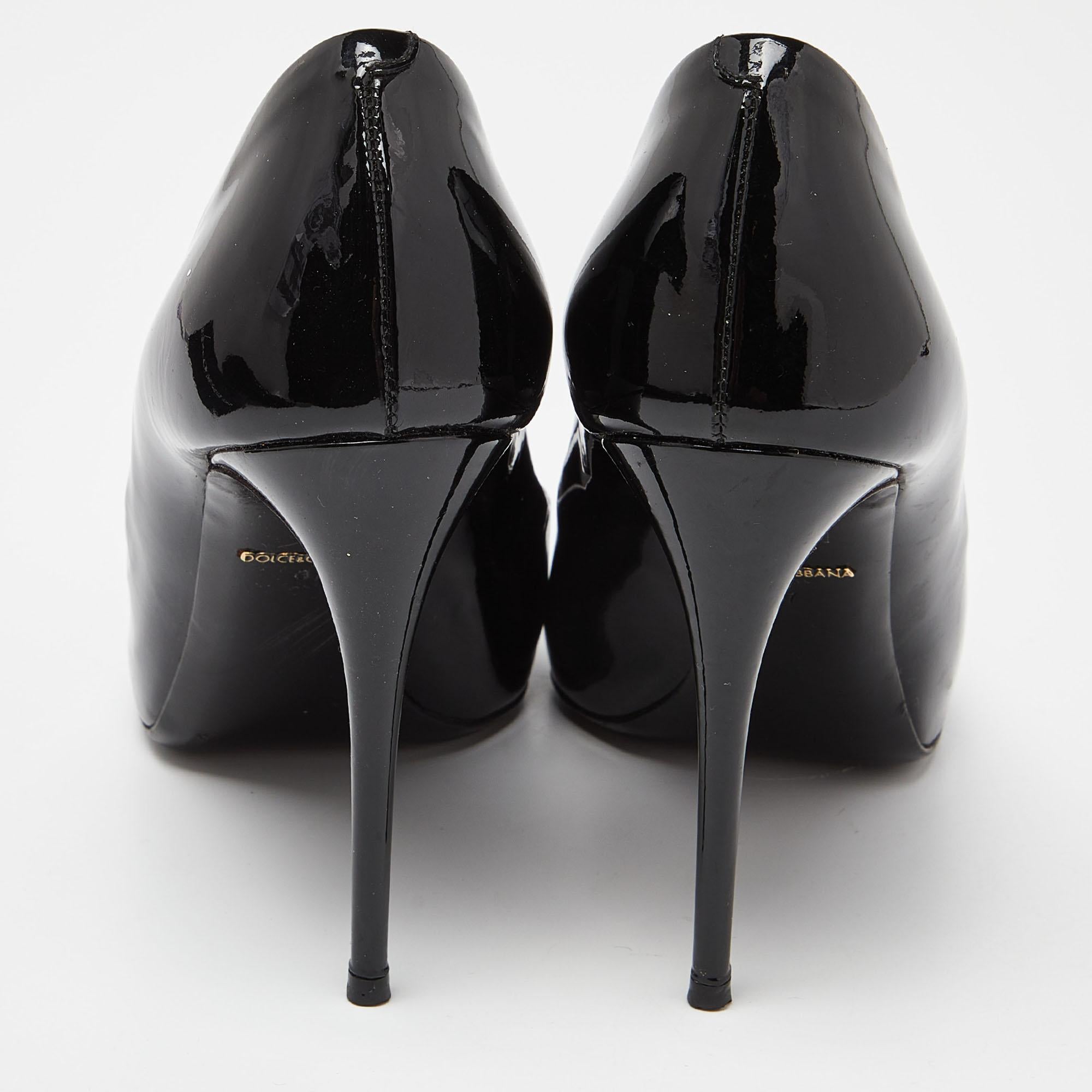Dolce & Gabbana Black Patent Leather Platform Peep Toe Pumps Size 37 For Sale 3
