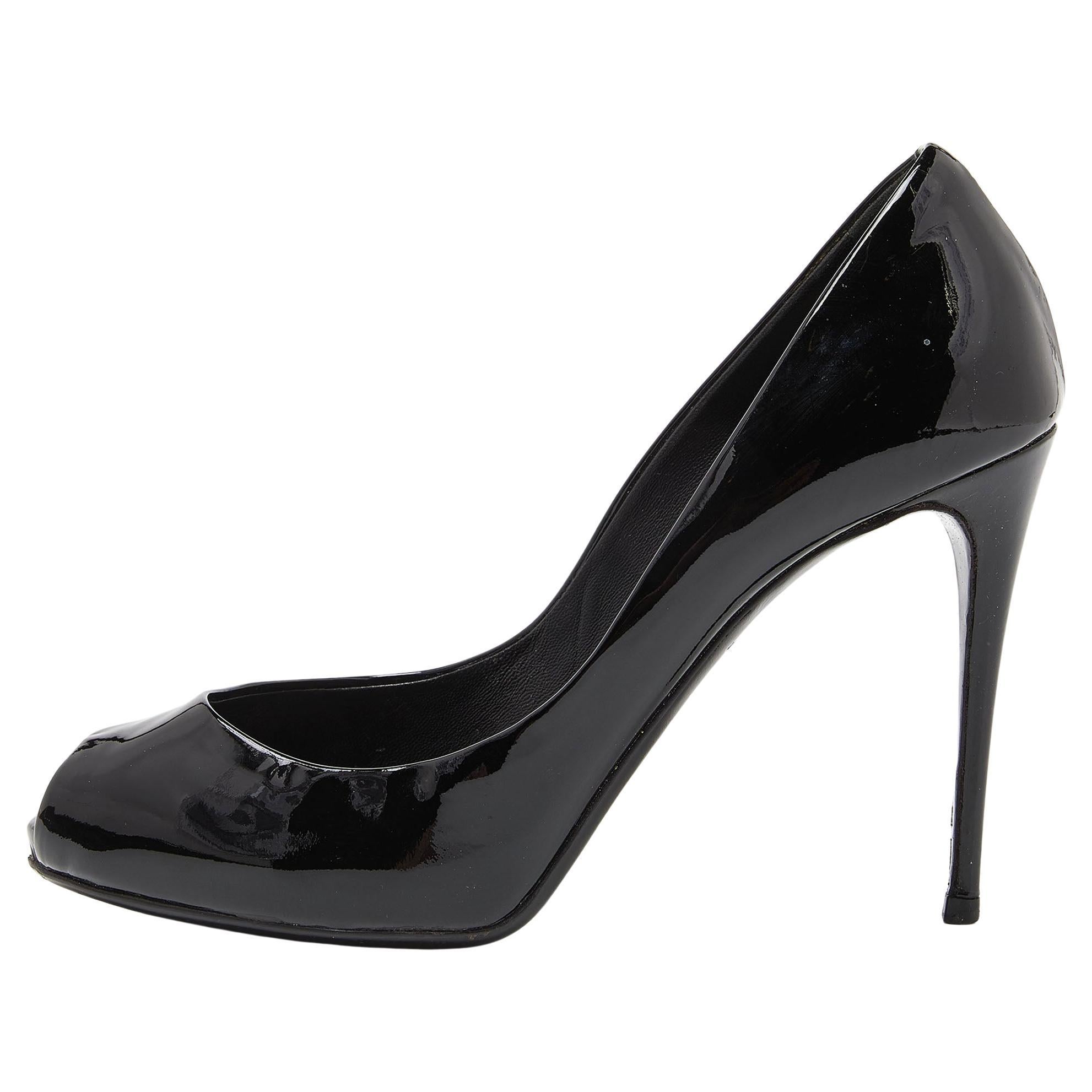 Dolce & Gabbana Black Patent Leather Platform Peep Toe Pumps Size 37 For Sale