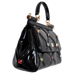DOLCE & GABBANA black patent leather SICILY SMALL JEWELLED Bag