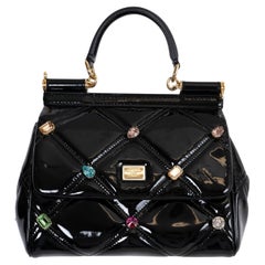 DOLCE & GABBANA black patent leather SICILY SMALL JEWELLED Bag