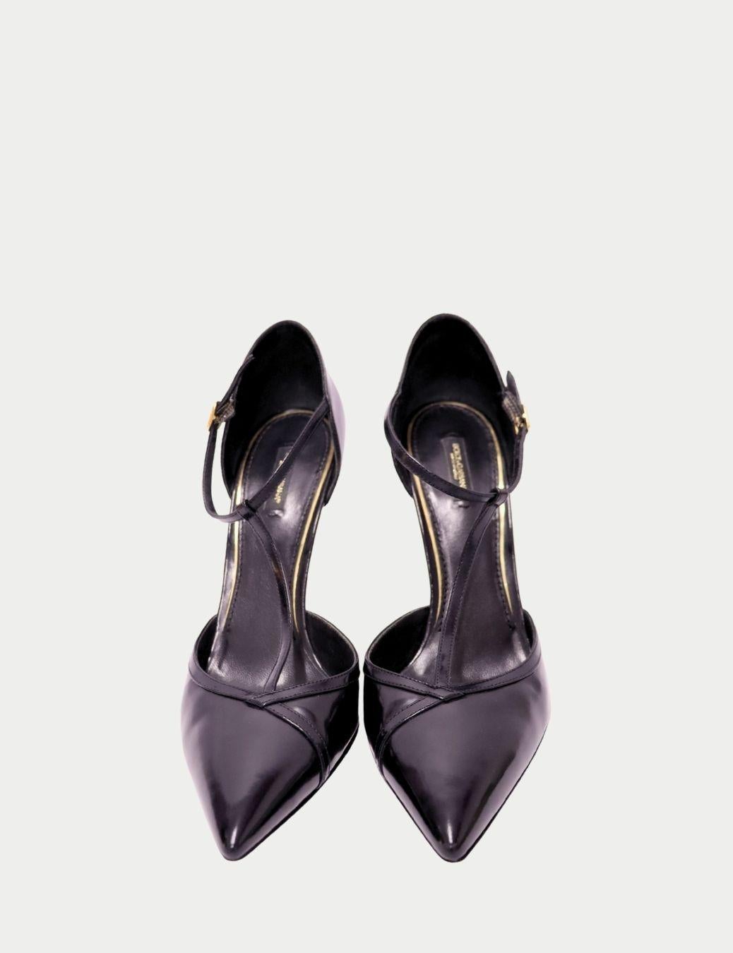 Dolce & Gabbana Schwarzes Lackleder Riemchen Stiletto Heels - EU 41 im Angebot 1