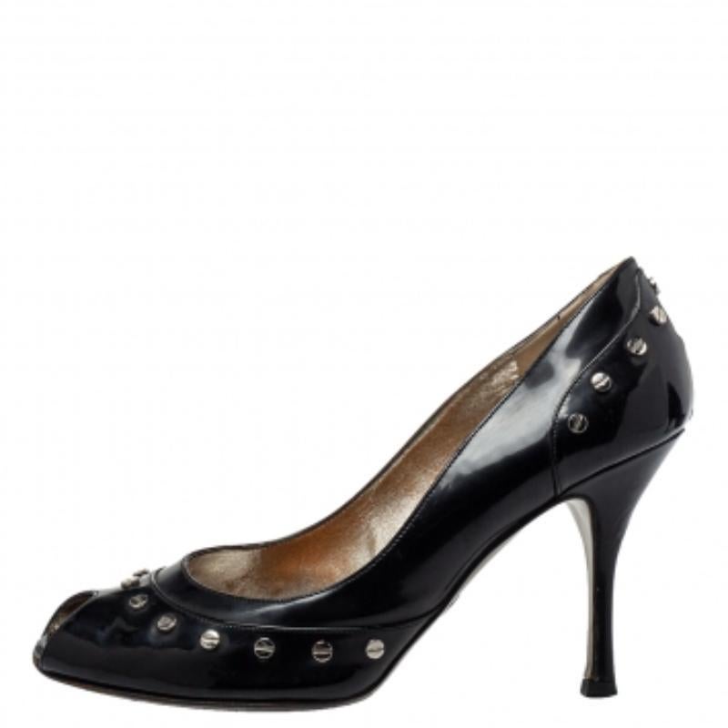 Dolce & Gabbana Black Patent Leather Studded Pumps Size 39.5 For Sale 1