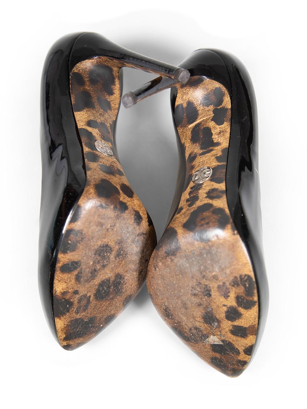 Women's Dolce & Gabbana Black Patent Leopard Sole Pumps Size IT 38 For Sale