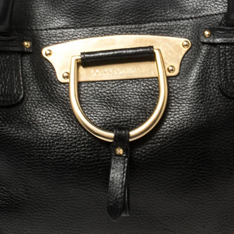 Dolce & Gabbana Black Pebbled Leather D Ring Vintage Tote 6