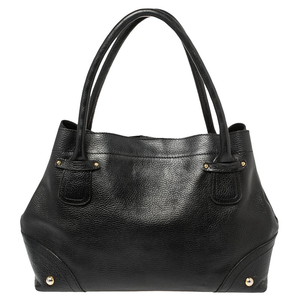 Dolce & Gabbana Tote vintage D Ring de piel granulada negra en Bueno Estado en Dubai, Al Qouz 2