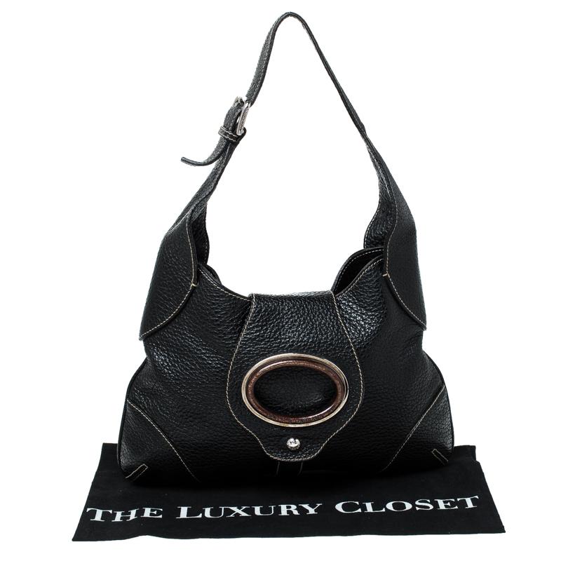Dolce & Gabbana Black Pebbled Leather Ring Shoulder Bag 7