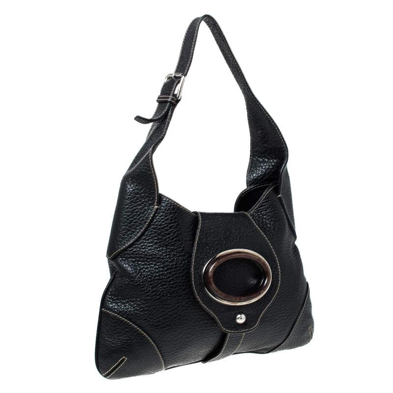 Dolce & Gabbana Black Pebbled Leather Ring Shoulder Bag For Sale 4