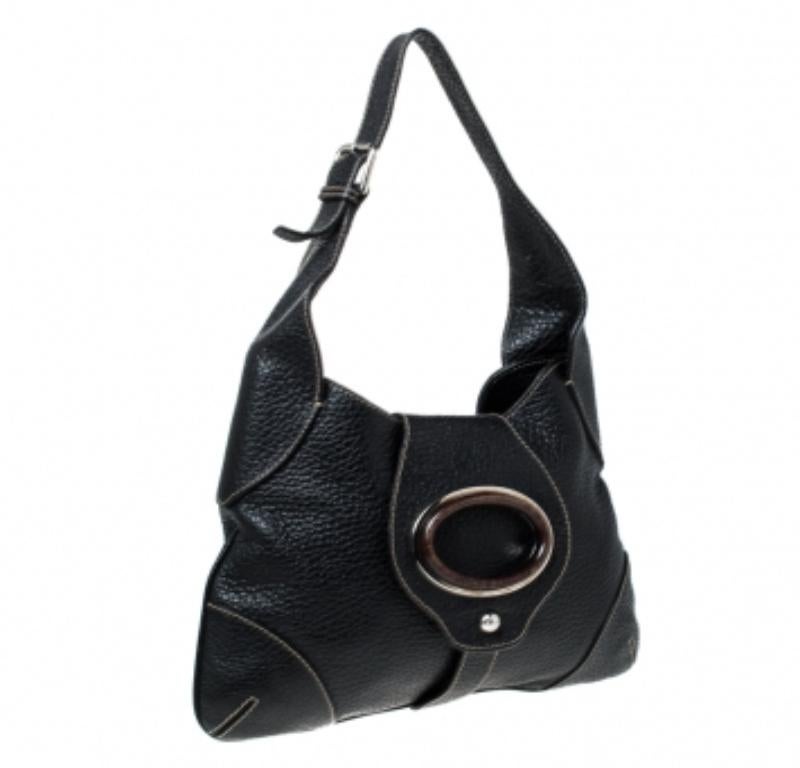 Dolce & Gabbana Black Pebbled Leather Ring Shoulder Bag en venta 4