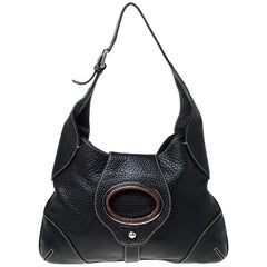 Dolce & Gabbana Black Pebbled Leather Ring Shoulder Bag