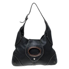 Dolce & Gabbana Black Pebbled Leather Ring Shoulder Bag