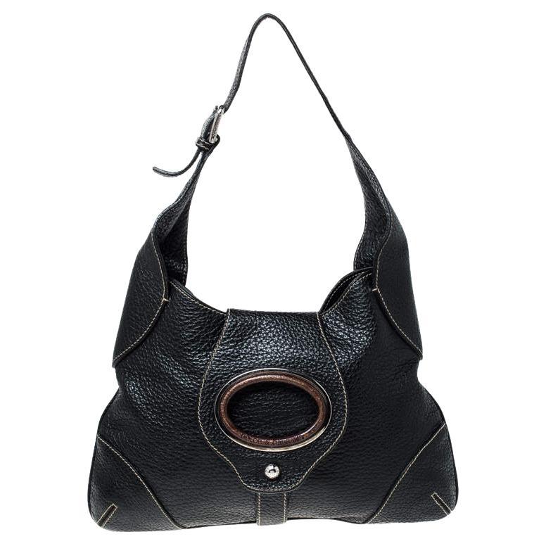 Dolce & Gabbana Black Pebbled Leather Ring Shoulder Bag For Sale