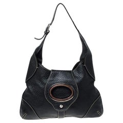 Dolce & Gabbana Black Pebbled Leather Ring Shoulder Bag