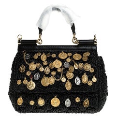 Dolce & Gabbana Black Pendant Crochet Small Miss Sicily Top Handle Bag