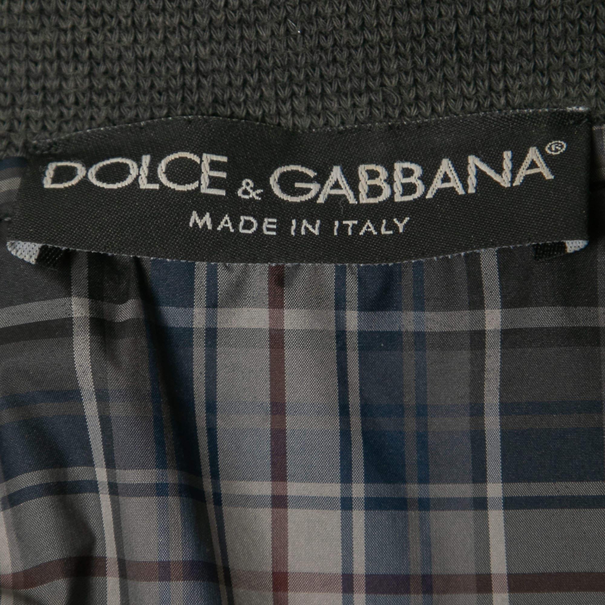 Dolce & Gabbana Black Perforated Cotton Rib Knit Detail Jacket  In Good Condition For Sale In Dubai, Al Qouz 2