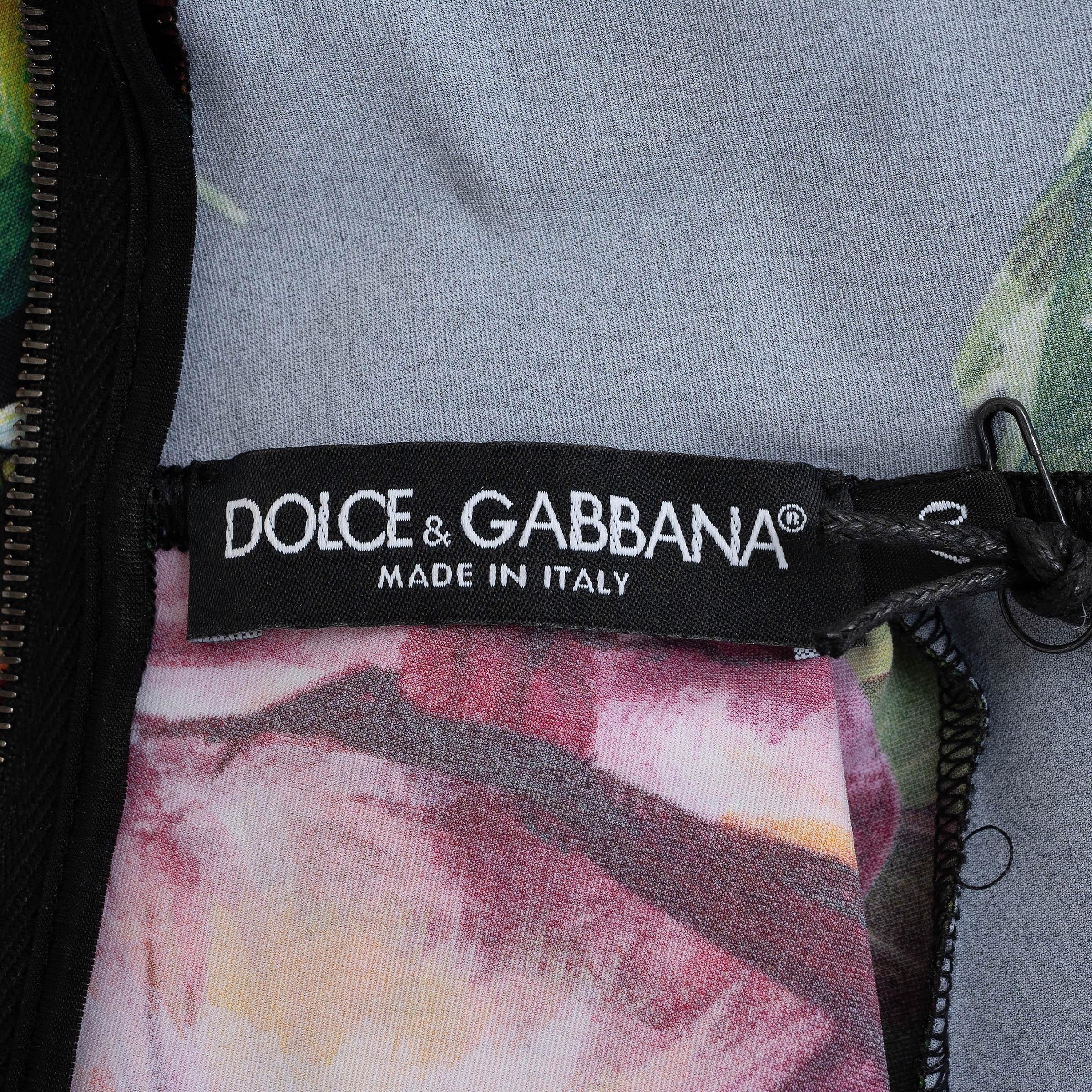 DOLCE & GABBANA black & pink 2022 FLORAL STRETCH JERSEY Catsuit Jumpsuit S For Sale 1