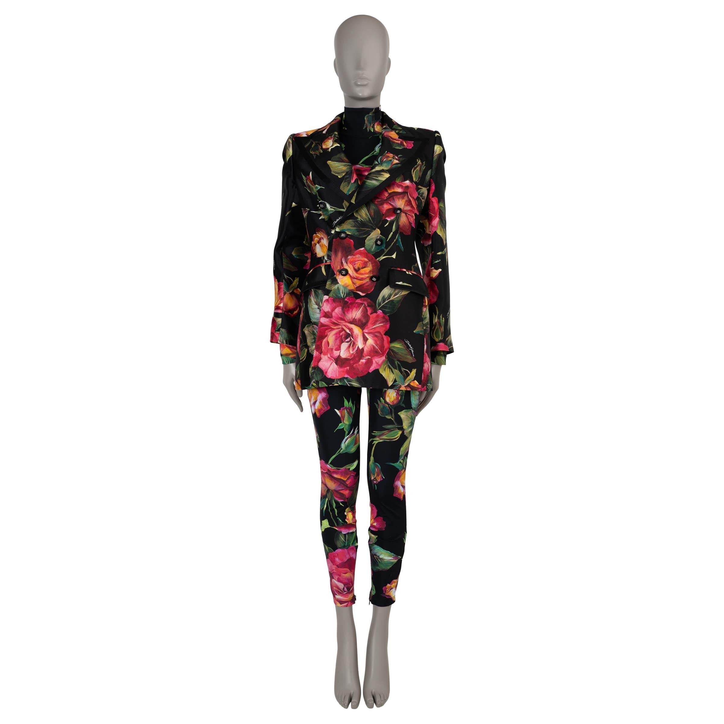 DOLCE & GABBANA black & pink 2022 FLORAL STRETCH JERSEY Catsuit Jumpsuit S For Sale 2