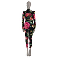 DOLCE & GABBANA black & pink 2022 FLORAL STRETCH JERSEY Catsuit Jumpsuit S