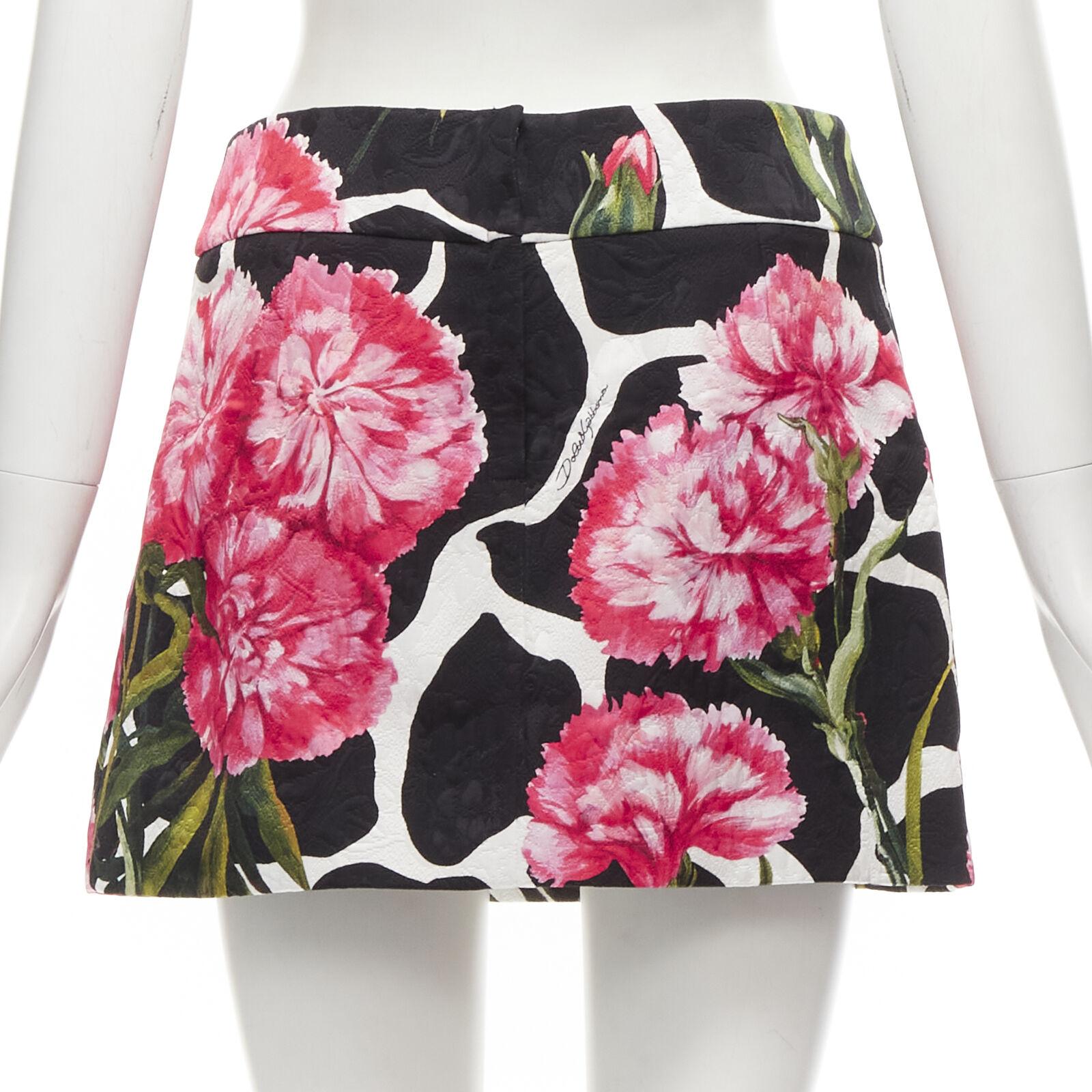 Women's DOLCE GABBANA black pink carnation floral print jacquard mini skirt IT38 XS For Sale