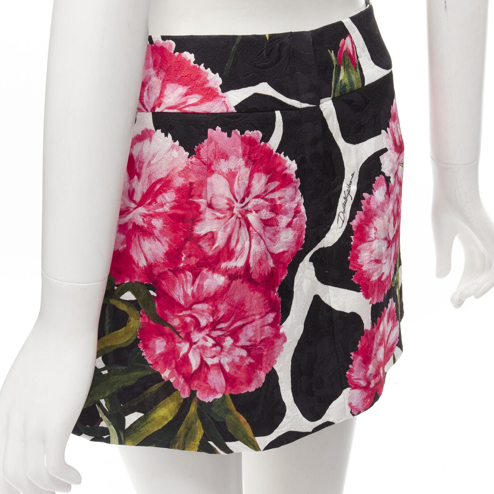 DOLCE GABBANA black pink carnation floral print jacquard mini skirt IT38 XS For Sale 2