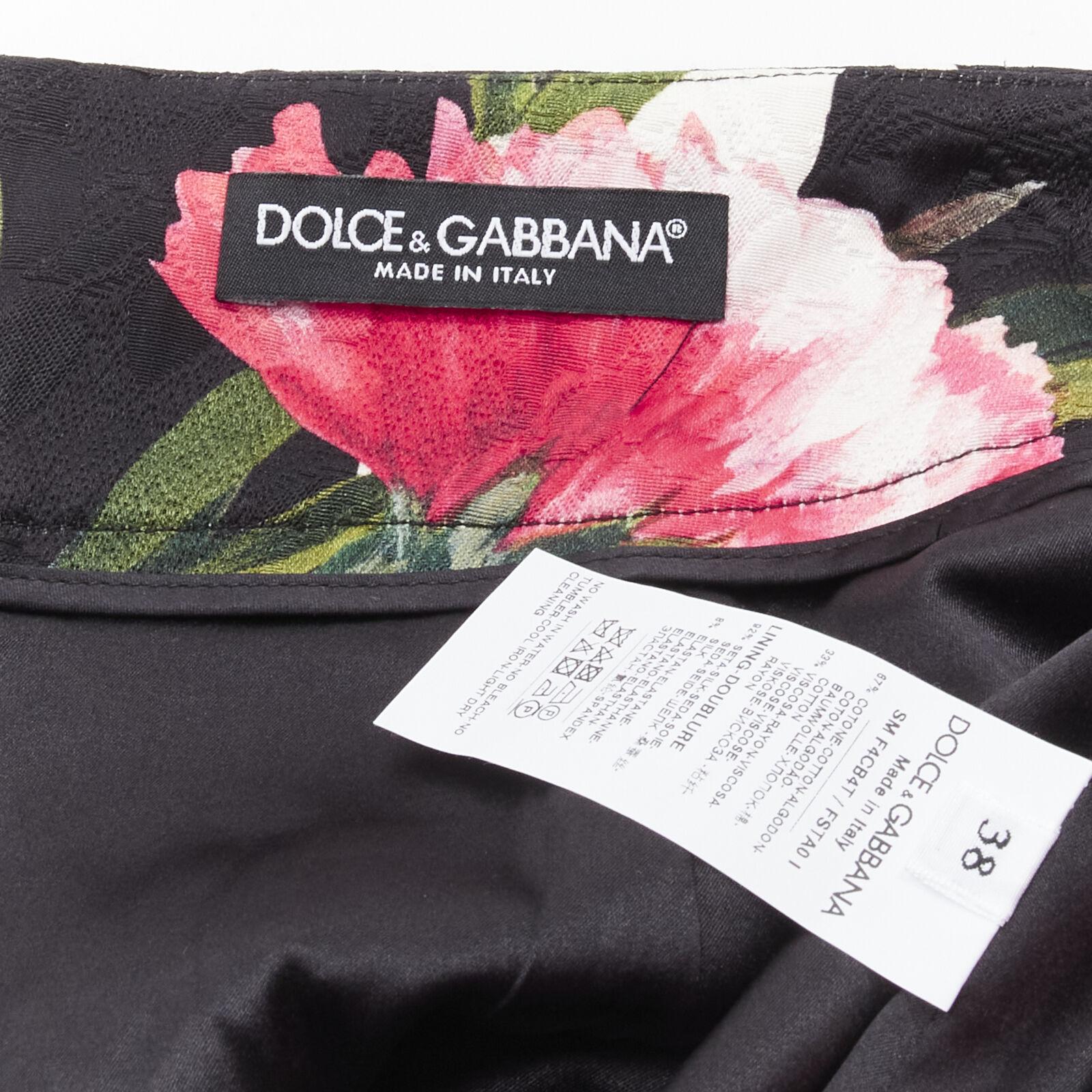 DOLCE GABBANA Schwarzer und rosafarbener Minirock aus Jacquard mit Blumendruck IT38 XS im Angebot 3