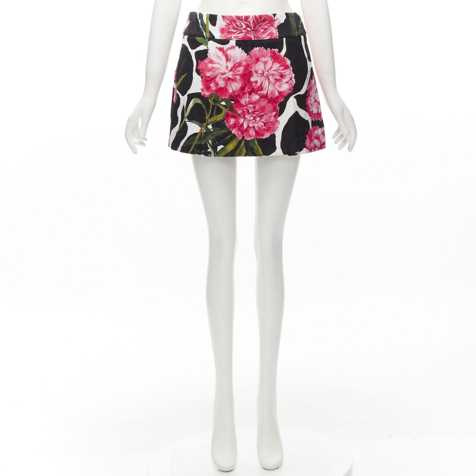 DOLCE GABBANA black pink carnation floral print jacquard mini skirt IT38 XS For Sale 4