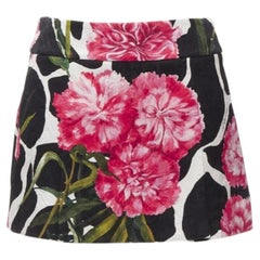 DOLCE GABBANA negro rosa clavel estampado floral jacquard mini falda IT38 XS