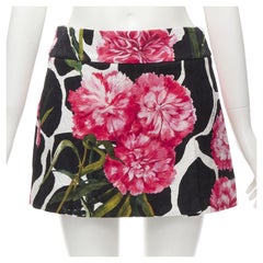 DOLCE GABBANA black pink carnation floral print jacquard mini skirt IT38 XS